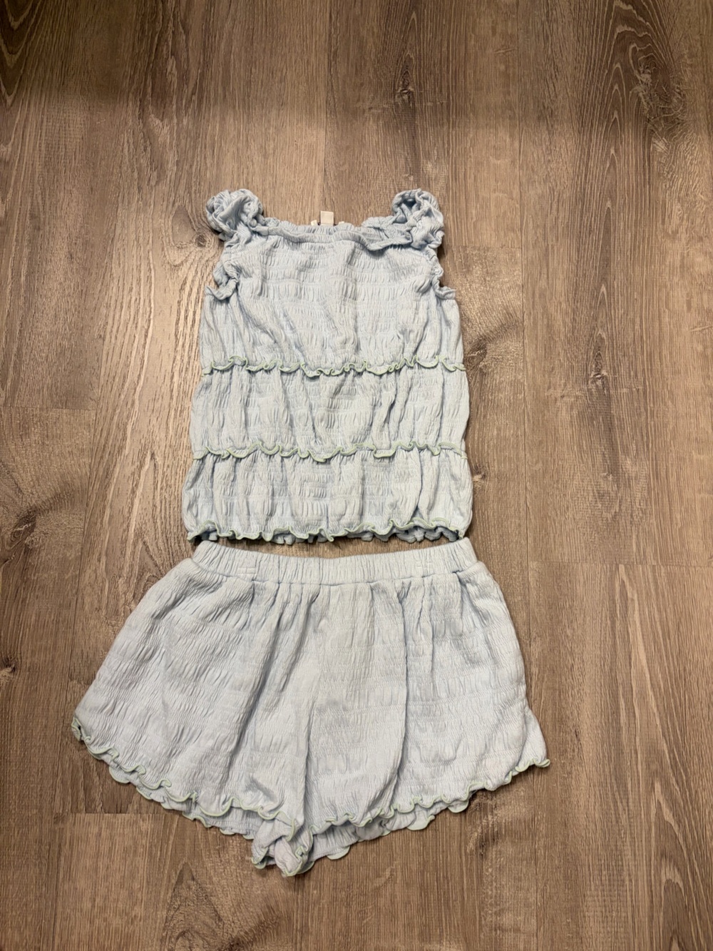 Girl's Crewcuts Light Blue Smocked Crinkle Tank and Shorts Matching Set- Size 8